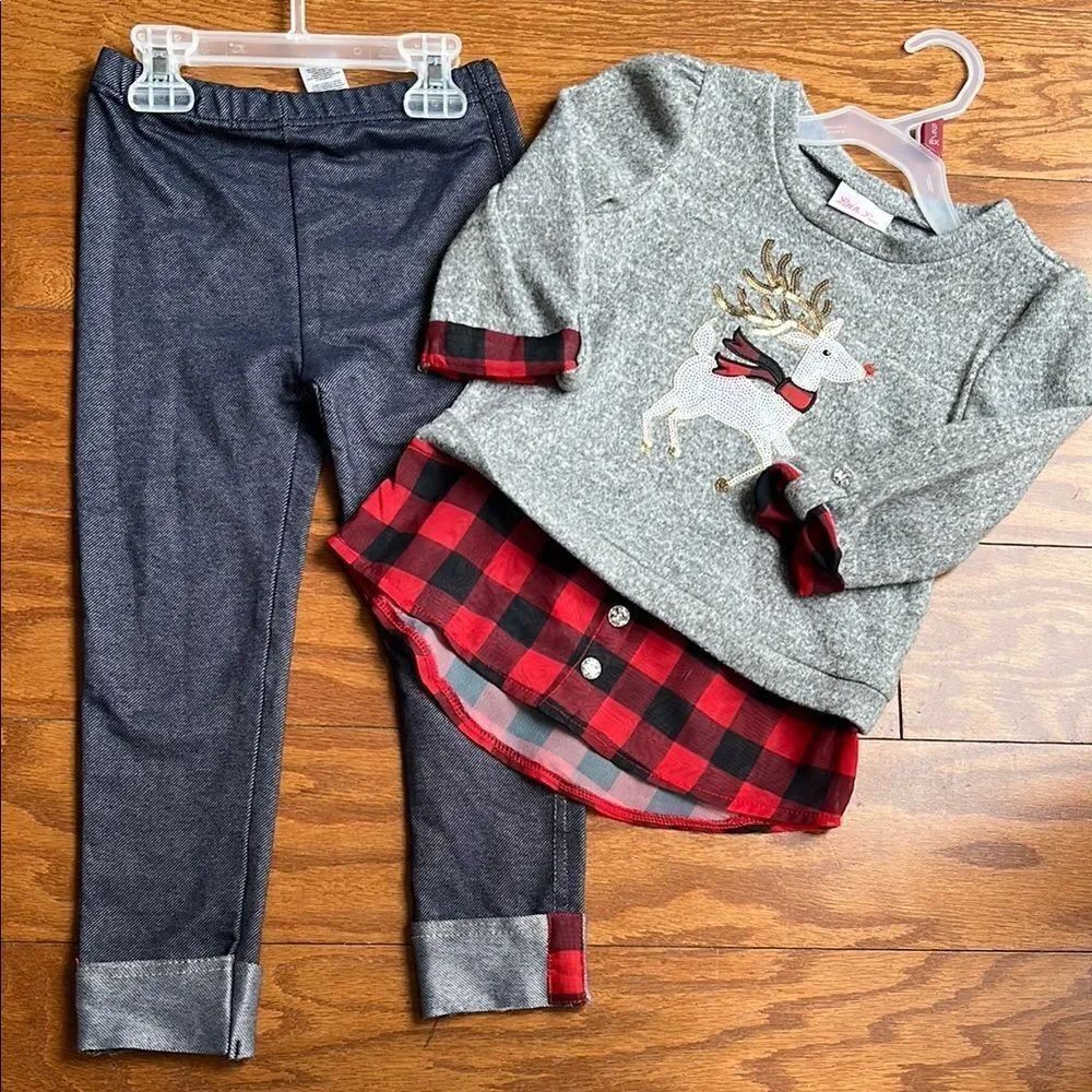 Gray and Red Reindeer Outfit Set